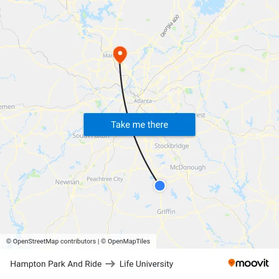 Hampton Park And Ride to Life University map