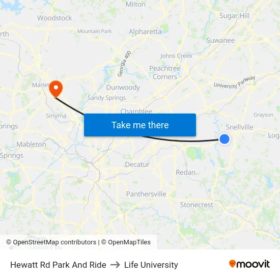 Hewatt Rd Park And Ride to Life University map