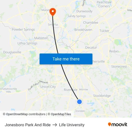 Jonesboro Park And Ride to Life University map
