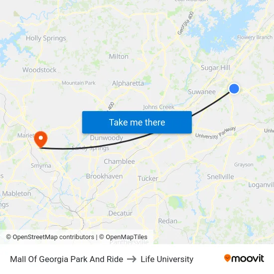 Mall Of Georgia Park And Ride to Life University map