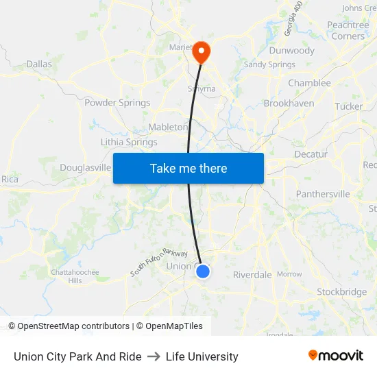 Union City Park And Ride to Life University map