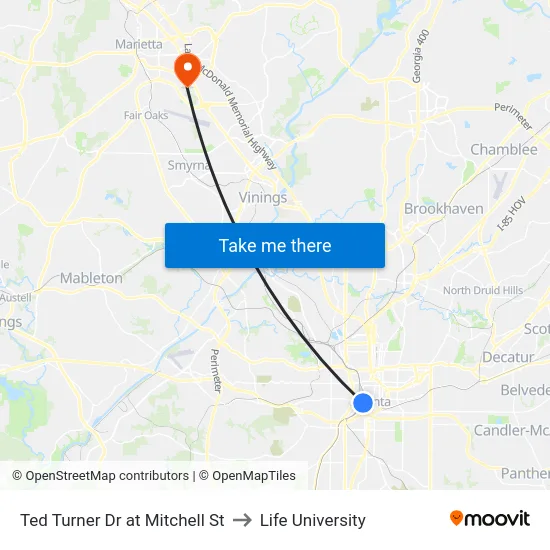 Ted Turner Dr at Mitchell St to Life University map