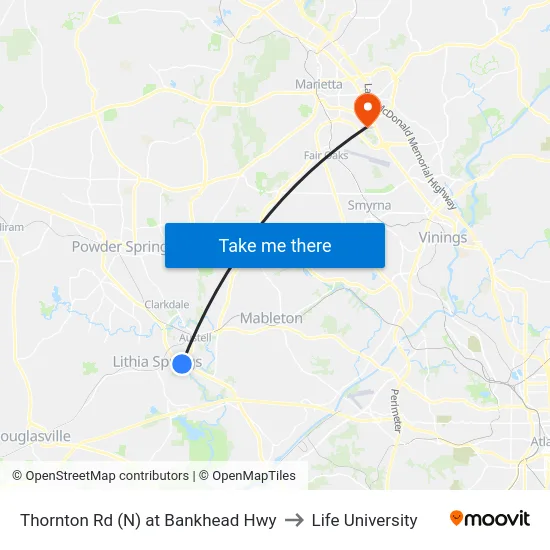 Thornton Rd (N) at Bankhead Hwy to Life University map