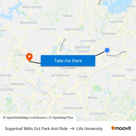 Sugarloaf Mills Gct Park And Ride to Life University map