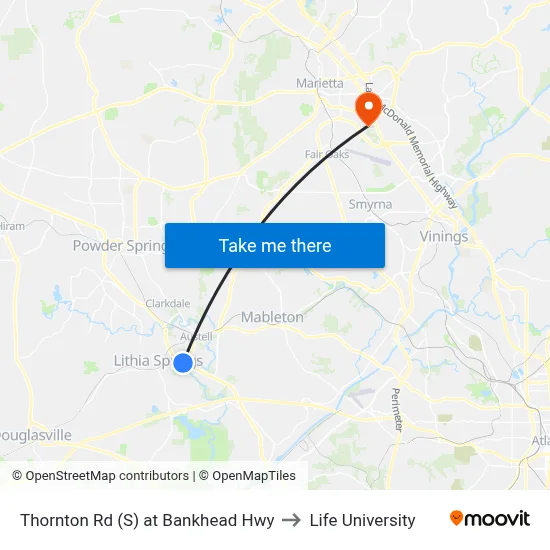 Thornton Rd (S) at Bankhead Hwy to Life University map