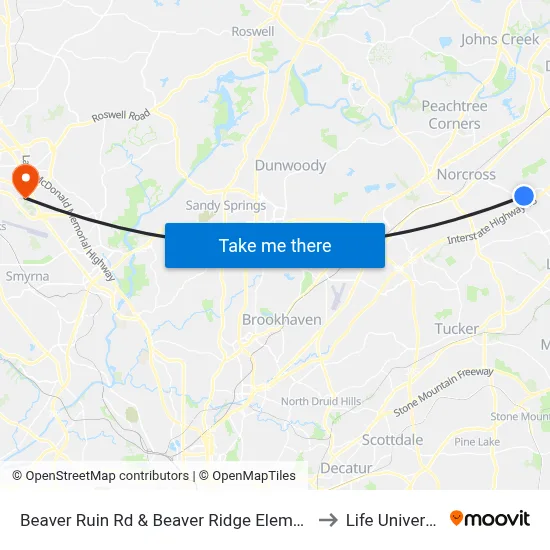 Beaver Ruin Rd & Beaver Ridge Elementary to Life University map