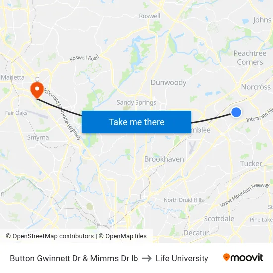 Button Gwinnett Dr & Mimms Dr Ib to Life University map
