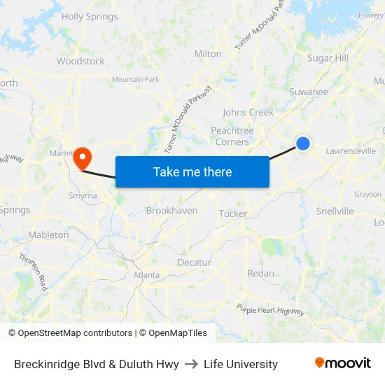 Breckinridge Blvd & Duluth Hwy to Life University map