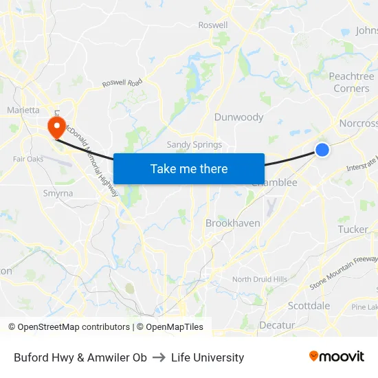 Buford Hwy & Amwiler Ob to Life University map