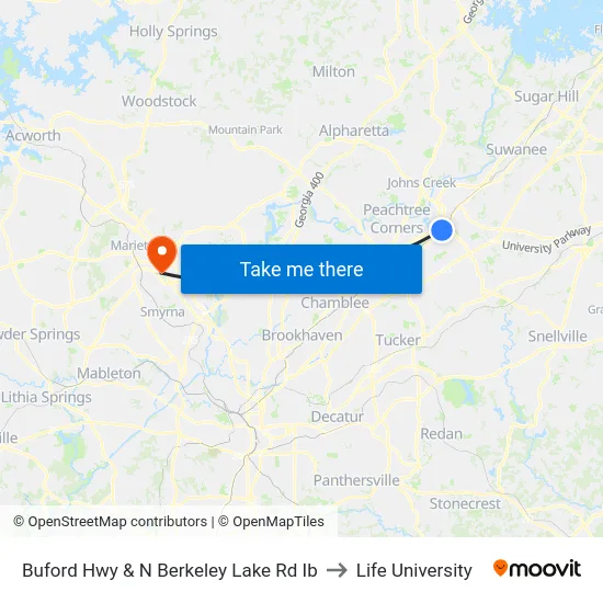 Buford Hwy & N Berkeley Lake Rd Ib to Life University map