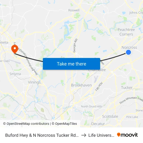 Buford Hwy & N Norcross Tucker Rd Ob to Life University map
