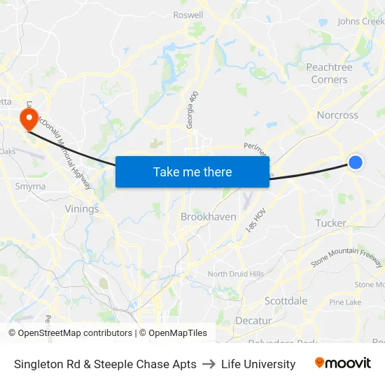 Singleton Rd & Steeple Chase Apts to Life University map