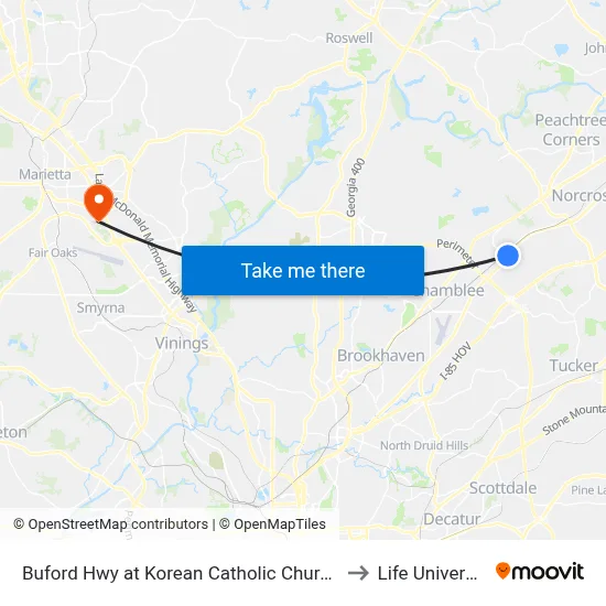 Buford Hwy at Korean Catholic Church Ib to Life University map