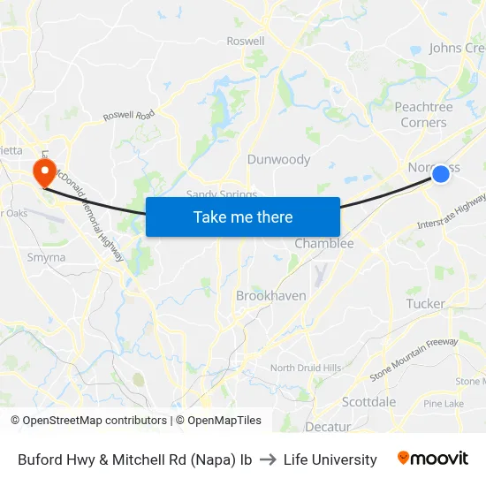Buford Hwy & Mitchell Rd (Napa) Ib to Life University map