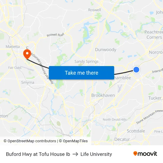 Buford Hwy at Tofu House Ib to Life University map