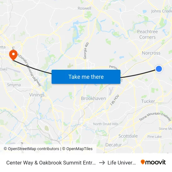 Center Way & Oakbrook Summit Entrance to Life University map
