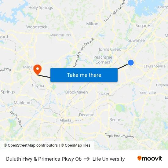 Duluth Hwy  & Primerica Pkwy Ob to Life University map