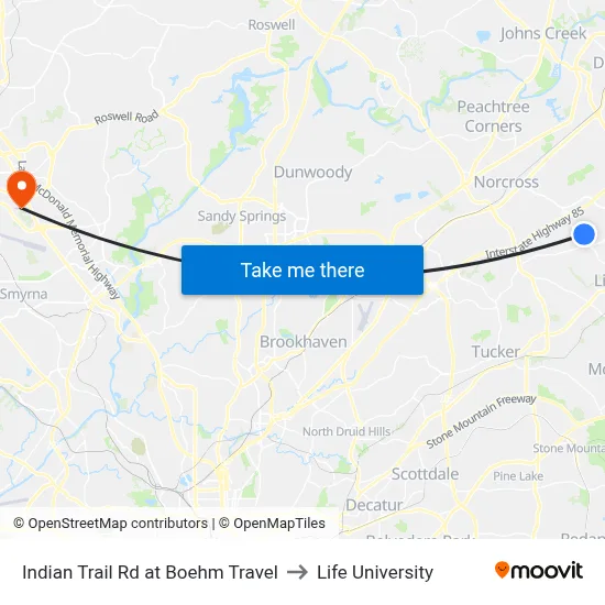 Indian Trail Rd at Boehm Travel to Life University map
