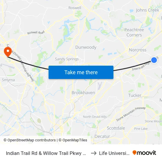 Indian Trail Rd & Willow Trail Pkwy Ob to Life University map