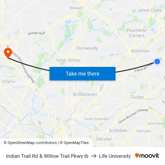 Indian Trail Rd & Willow Trail Pkwy Ib to Life University map