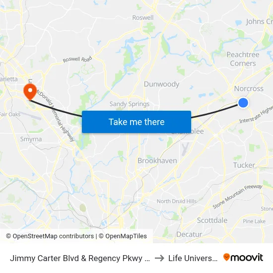 Jimmy Carter Blvd & Regency Pkwy Ob to Life University map