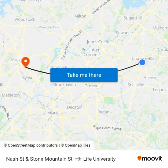 Nash St & Stone Mountain St to Life University map