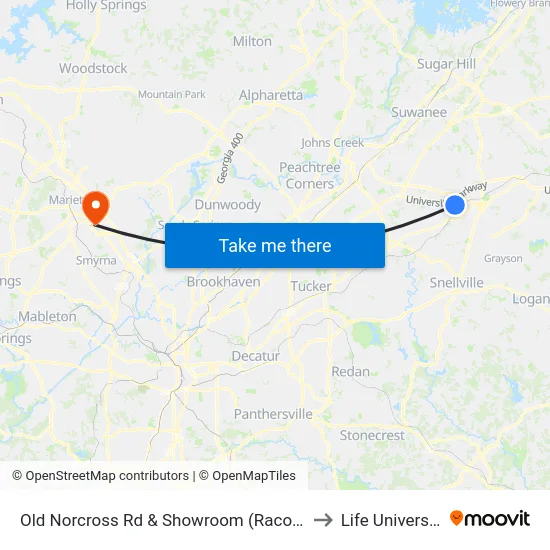 Old Norcross Rd & Showroom (Raco Dr) to Life University map