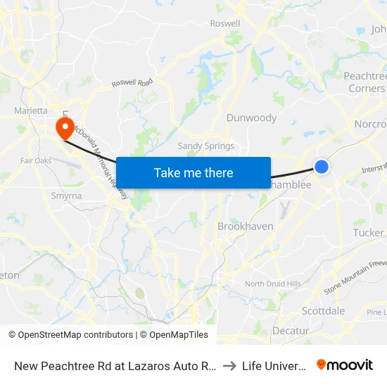 New Peachtree Rd at Lazaros Auto Rep Ib to Life University map