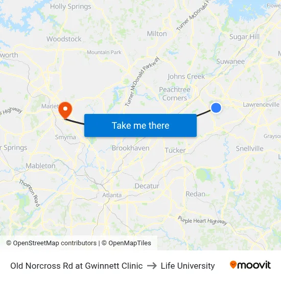 Old Norcross Rd at Gwinnett Clinic to Life University map