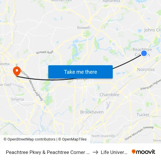 Peachtree Pkwy & Peachtree Corner Cir Ib to Life University map