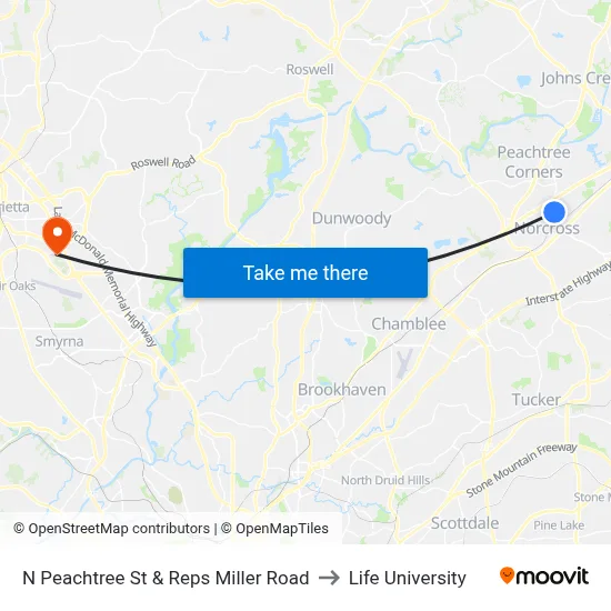 N Peachtree St & Reps Miller Road to Life University map