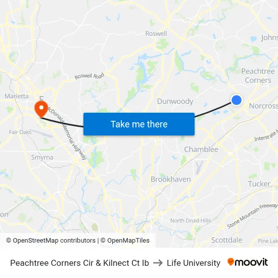 Peachtree Corners Cir & Kilnect Ct Ib to Life University map