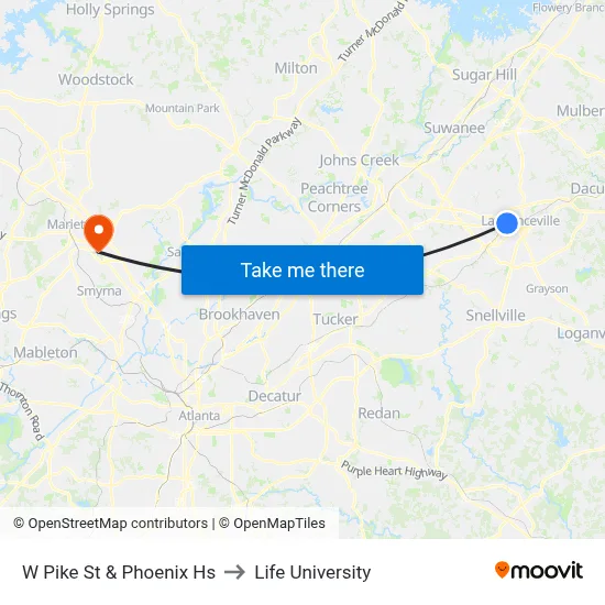 W Pike St & Phoenix Hs to Life University map