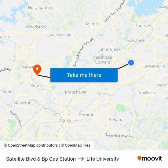 Satellite Blvd & Bp Gas Station to Life University map