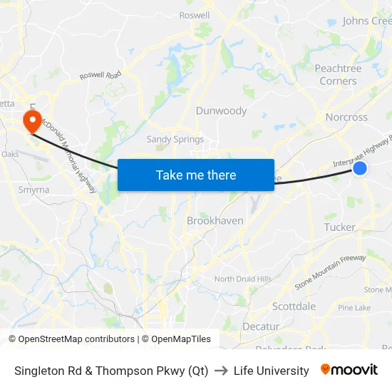 Singleton Rd & Thompson Pkwy (Qt) to Life University map