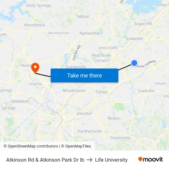 Atkinson Rd & Atkinson Park Dr Ib to Life University map