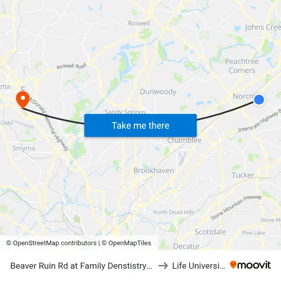 Beaver Ruin Rd at Family Denstistry Ib to Life University map