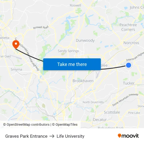 Graves Park Entrance to Life University map