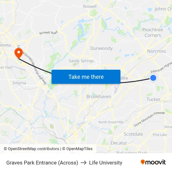 Graves Park Entrance (Across) to Life University map