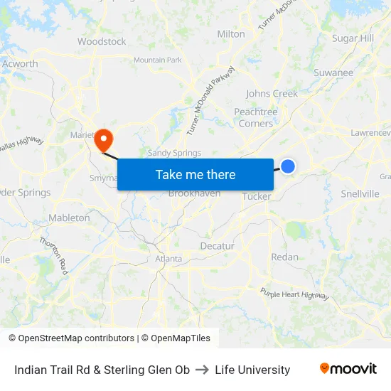 Indian Trail Rd & Sterling Glen Ob to Life University map