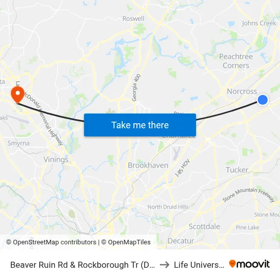 Beaver Ruin Rd & Rockborough Tr (Dmv) to Life University map