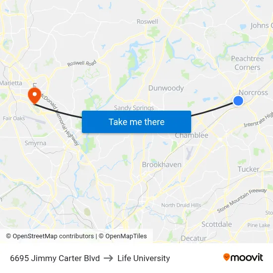 6695 Jimmy Carter Blvd to Life University map