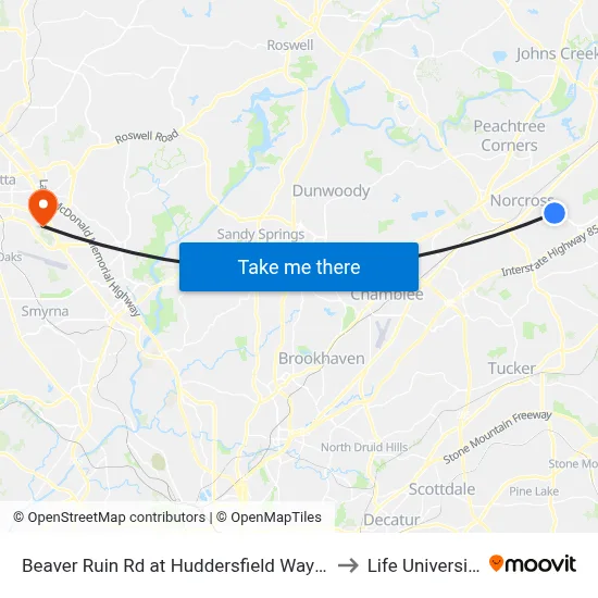 Beaver Ruin Rd at Huddersfield Way Ib to Life University map