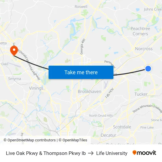 Live Oak Pkwy & Thompson Pkwy Ib to Life University map
