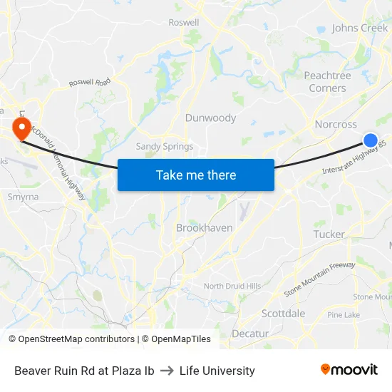Beaver Ruin Rd at Plaza Ib to Life University map
