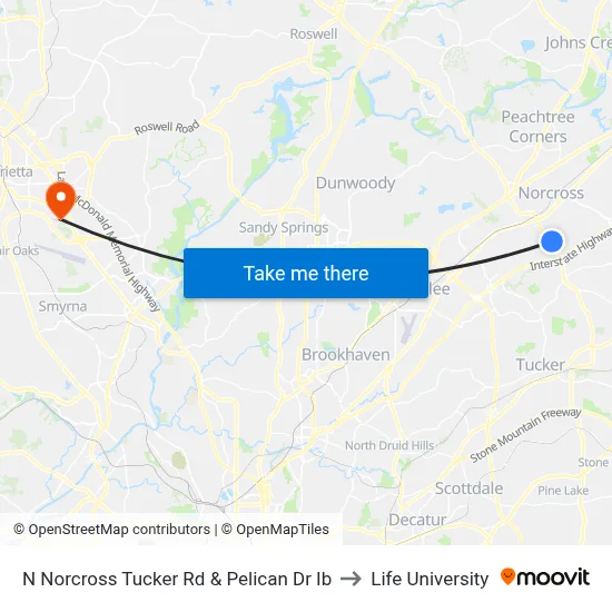 N Norcross Tucker Rd & Pelican Dr Ib to Life University map