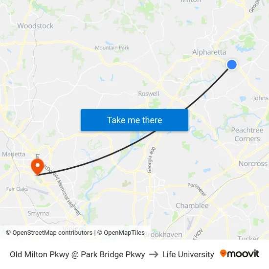 Old Milton Pkwy @ Park Bridge Pkwy to Life University map