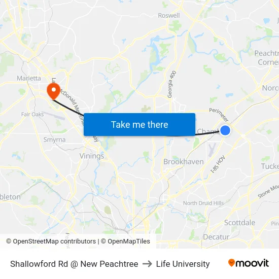 Shallowford Rd @ New Peachtree to Life University map