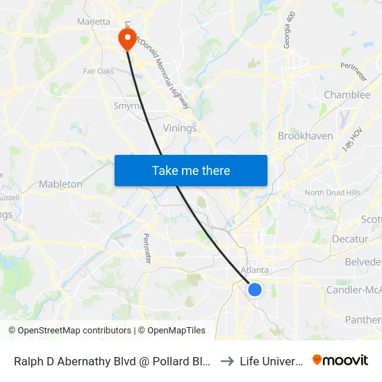 Ralph D Abernathy Blvd @ Pollard Blvd SW to Life University map