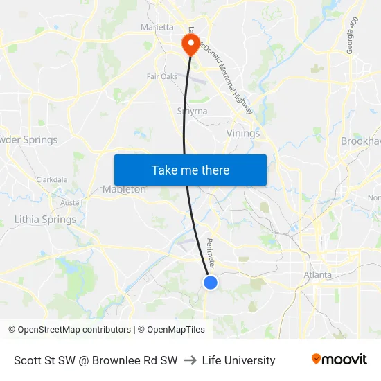 Scott St SW @ Brownlee Rd SW to Life University map